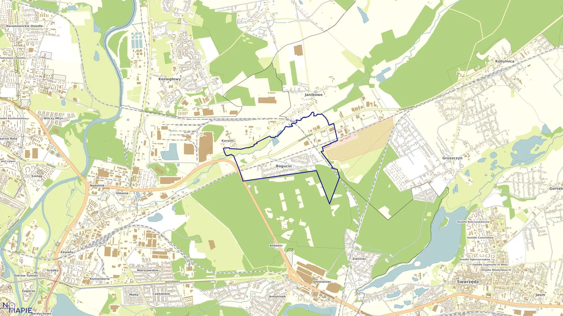 Mapa obrębu BOGUCIN w gminie Swarzędz
