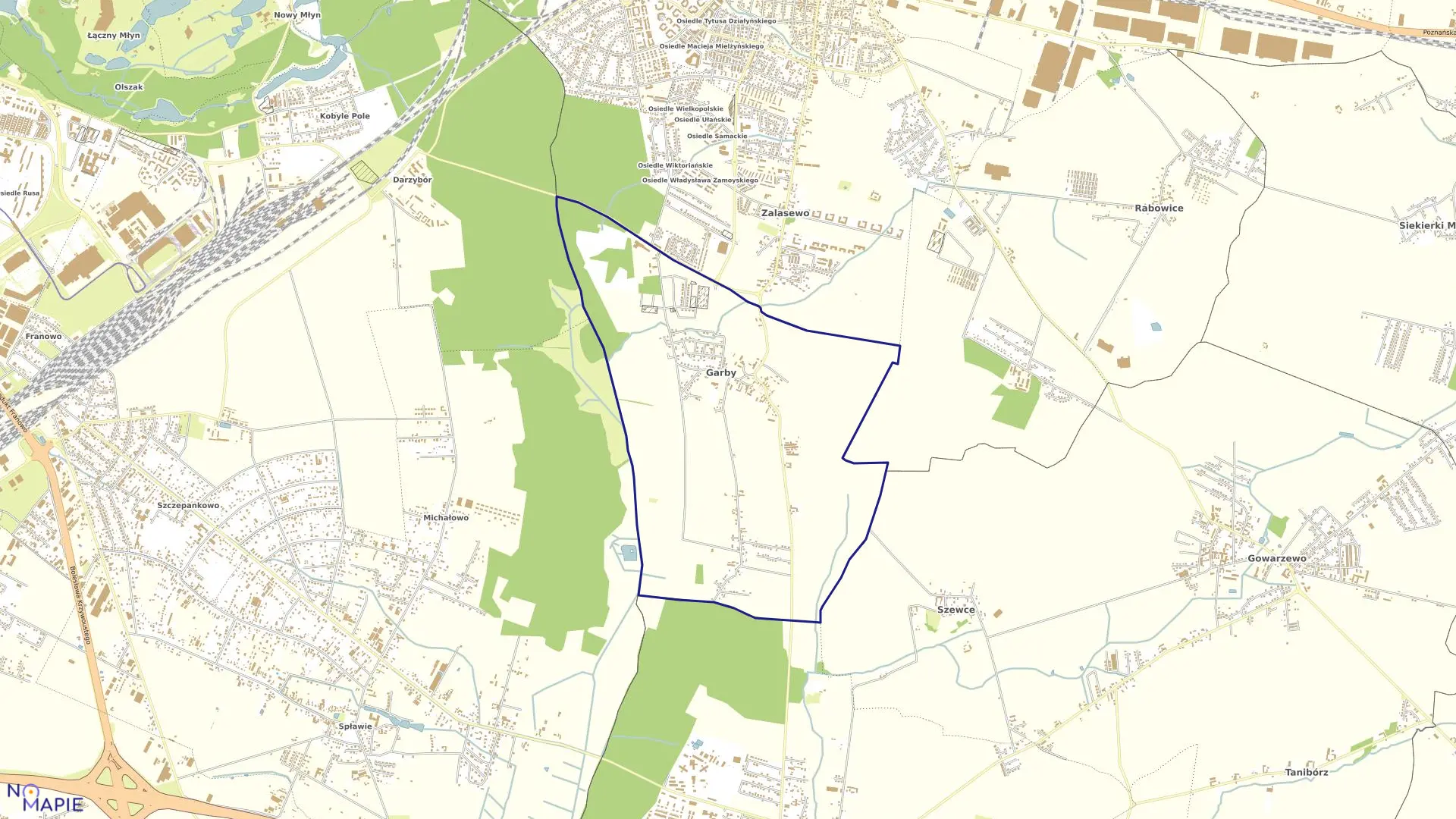 Mapa obrębu GARBY w gminie Swarzędz
