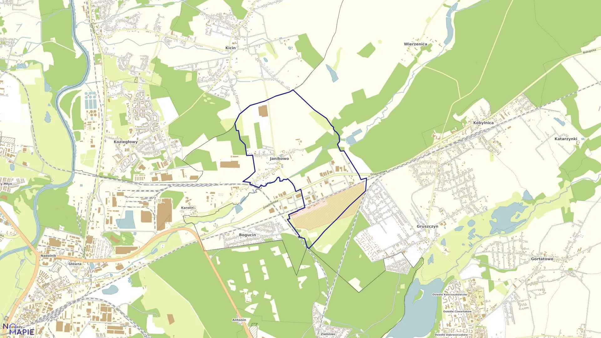 Mapa obrębu JANIKOWO w gminie Swarzędz