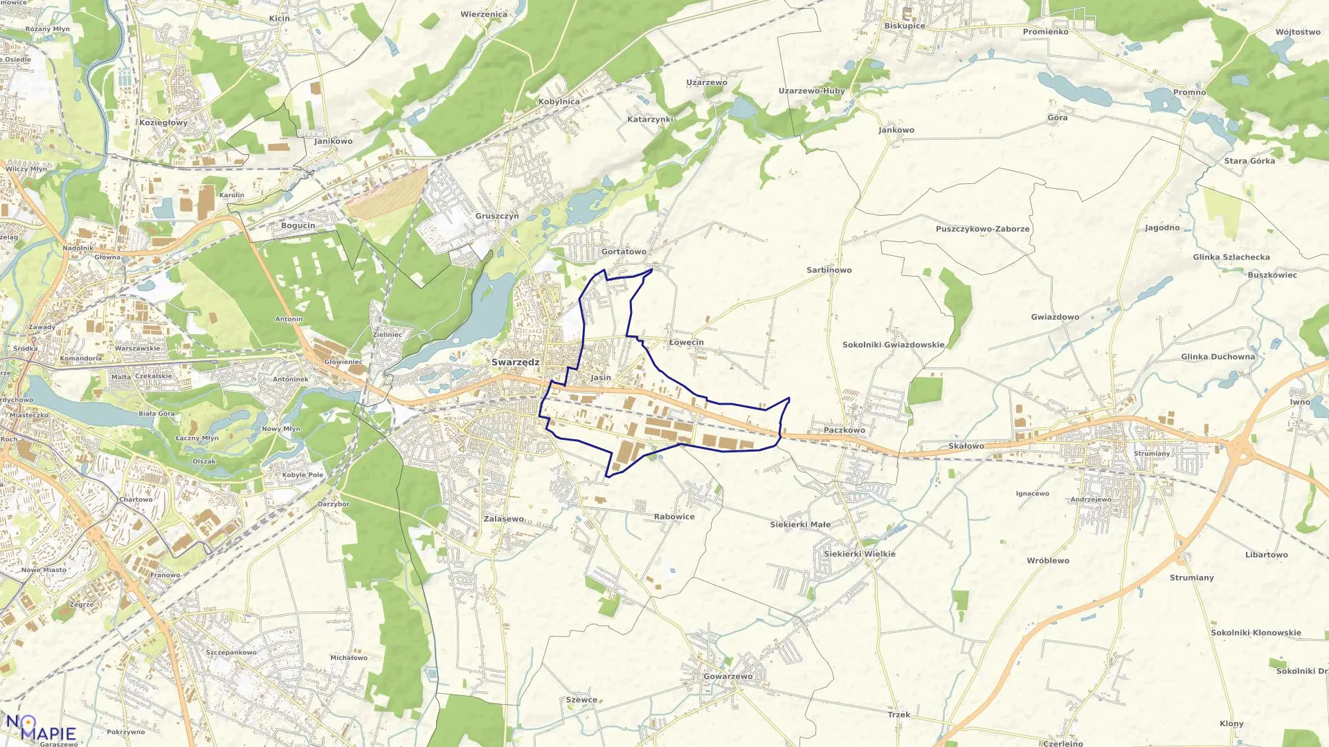 Mapa obrębu JASIN w gminie Swarzędz