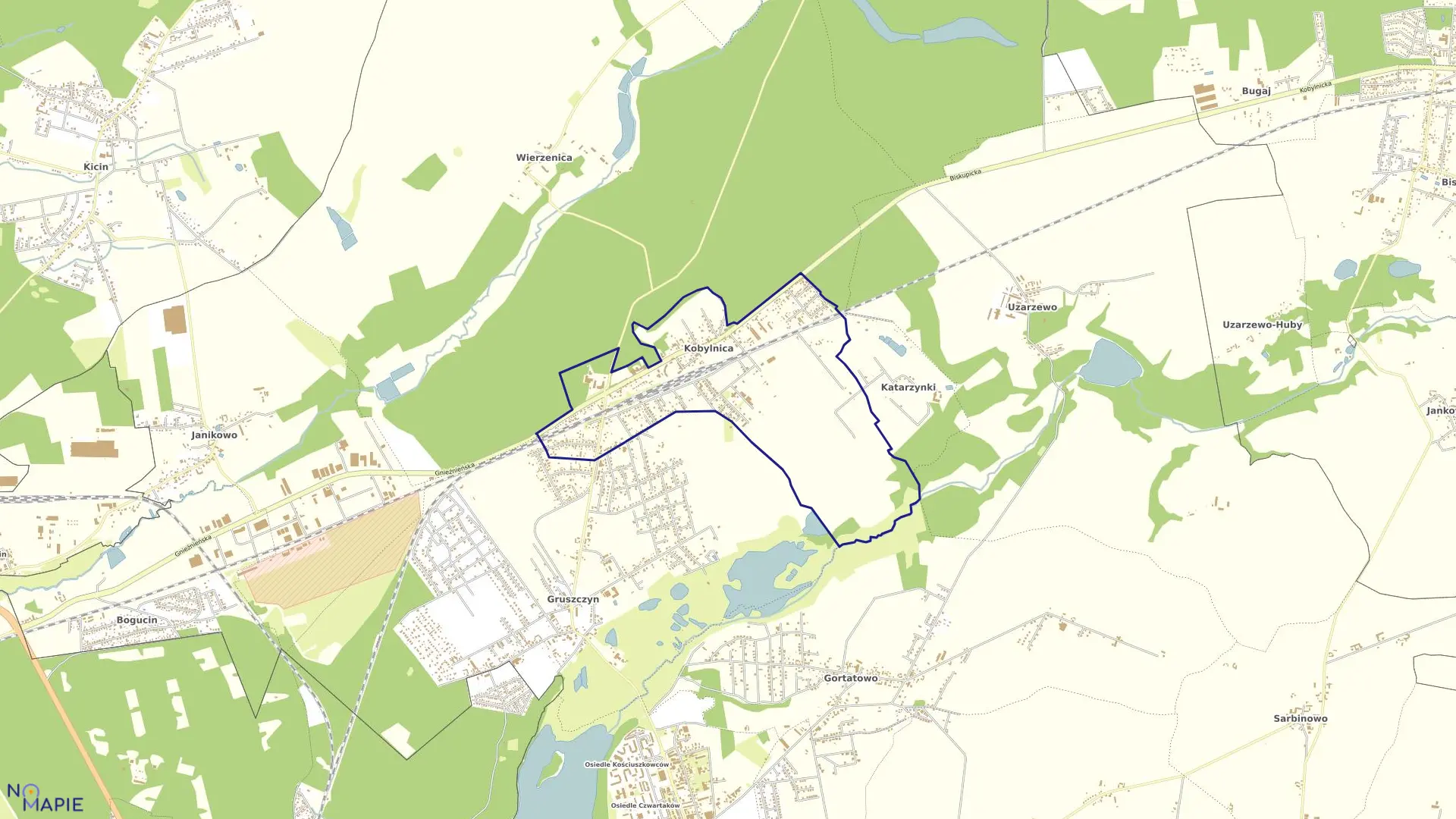 Mapa obrębu KOBYLNICA w gminie Swarzędz