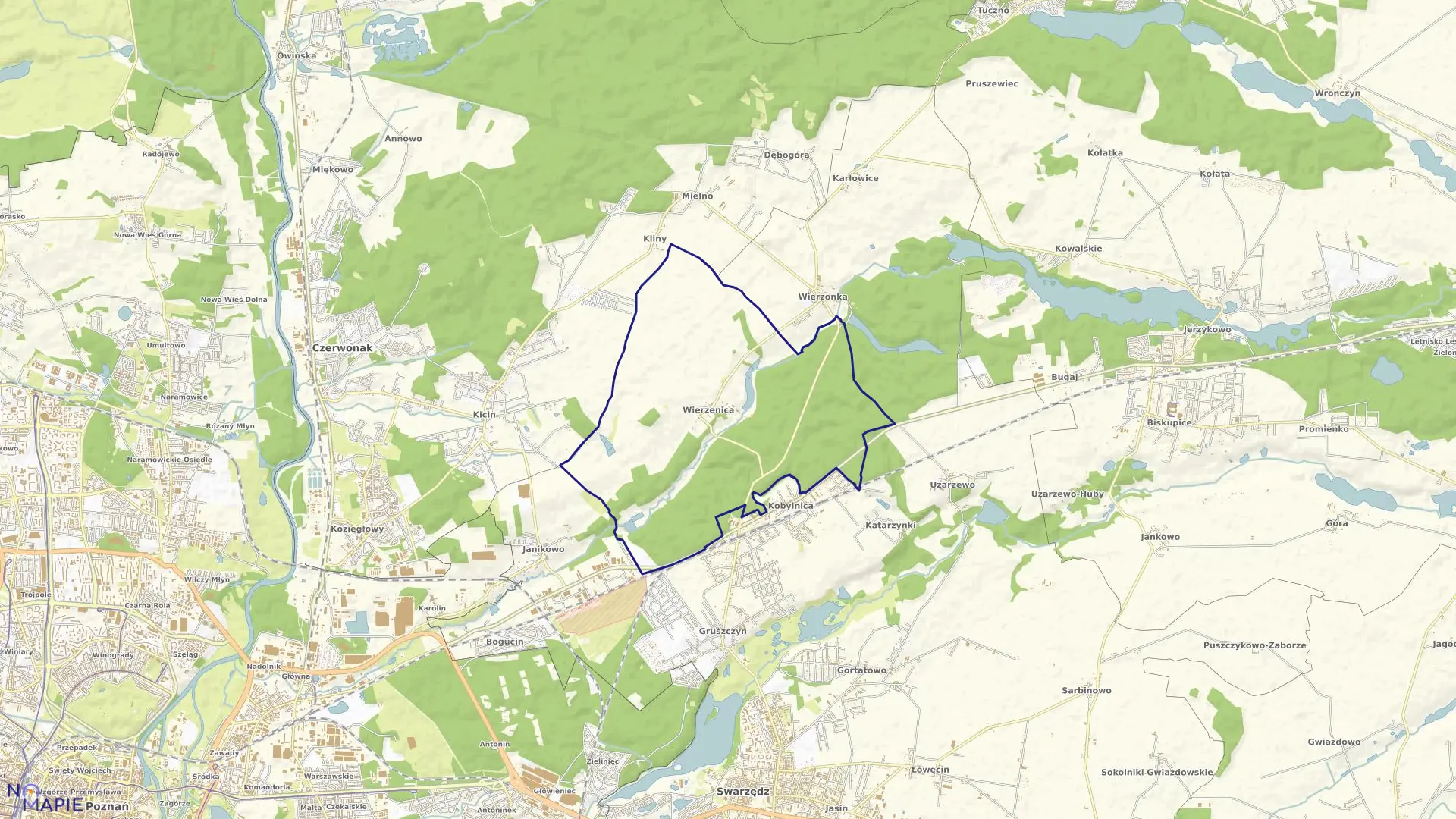 Mapa obrębu WIERZENICA w gminie Swarzędz